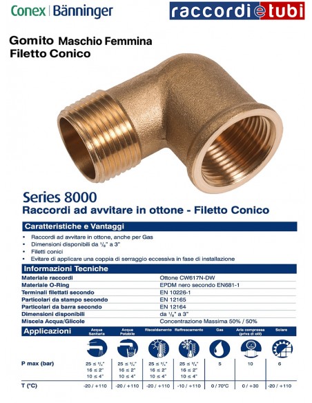 GOMITO OTTONE FILETTO CONICO MF 2.1/2