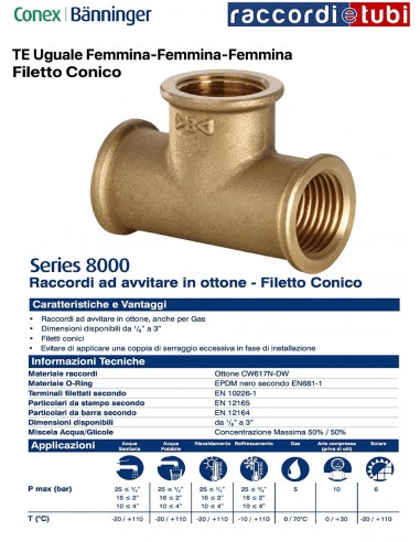 TE OTTONE FILETTO CONICO 3"