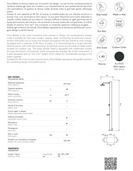 DOCCIA SOLARE ATI IN ACCIAIO INOX DORA BALTEA SOL-RN