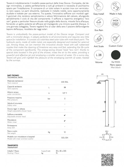 DOCCIA SOLARE ATI IN  ACCIAIO INOX TEVERE N SOL-GN