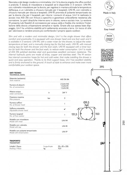 Doccia in Acciaio INOX 316 BA ATI UNI-1M