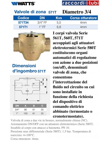 VALVOLA WATTS DI ZONA 3/4 2 VIE 571T34