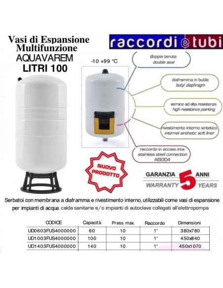 AUSDEHNUNGSGEFÄSS VAREM AQUAVAREM VERTIKAL LT.100 UD1003FUS4000000
