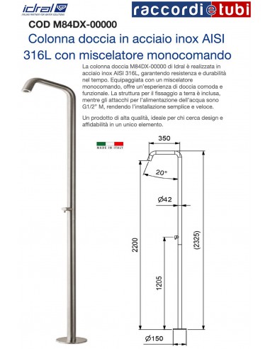 DOCCIA ACCIAIO INOX IDRAL M84DX-00000