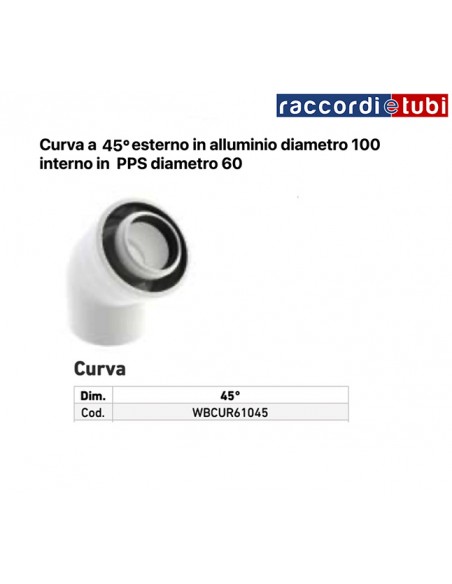 CURVA COASSIALE ALLUMINIO PPS DIAMETRO 100/60  45°