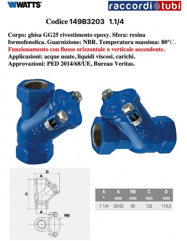 VALVOLA  A PALLA WATTS 1.1/4 149B3203