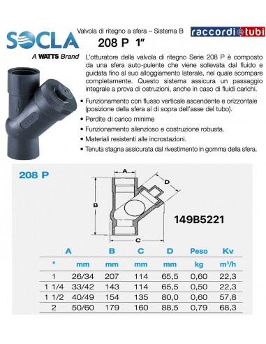 VALVOLA NON RITORNO 1" A PALLA SOCLA IN PVC
