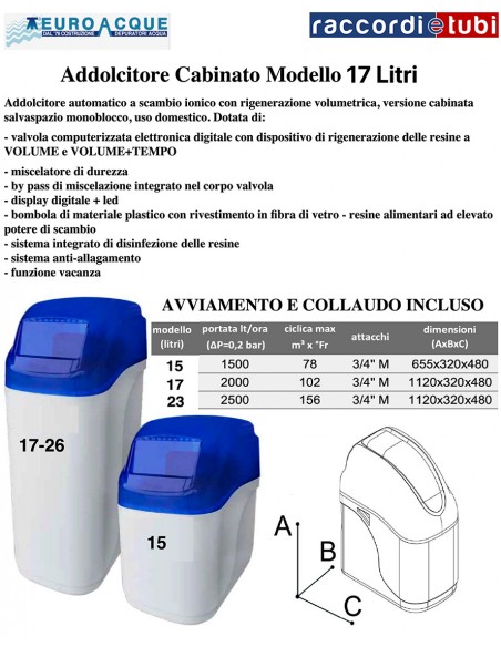 ADDOLCITORE EUROACQUE LITRI 17 CABINATO