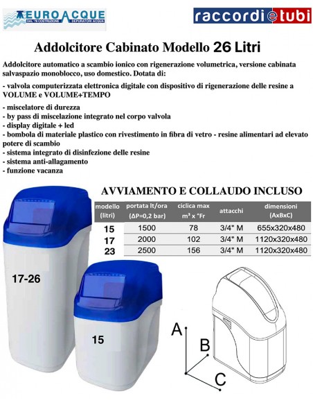 ADDOLCITORE EUROACQUE LITRI 26 CABINATO