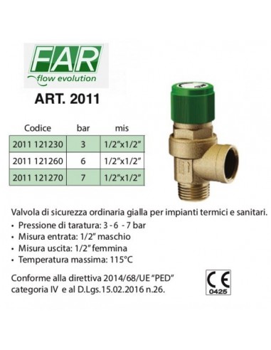 VALVOLA DI SICUREZZA 3 BAR MF 1/2 PER ACQUA...