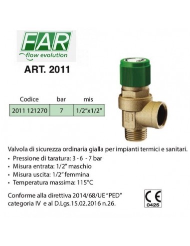 VALVOLA DI SICUREZZA 7 BAR MF 1/2 PER ACQUA...