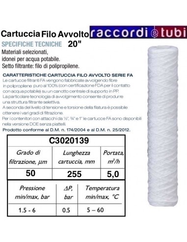 GEWICKELTER FILTERKARTUSCHE AUS 20" FADEN