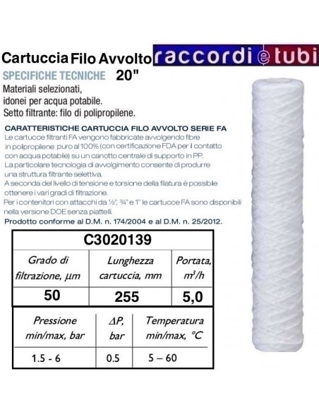 CARTUCCIA FILTRANTE IN FILO AVVOLTO DA 20"