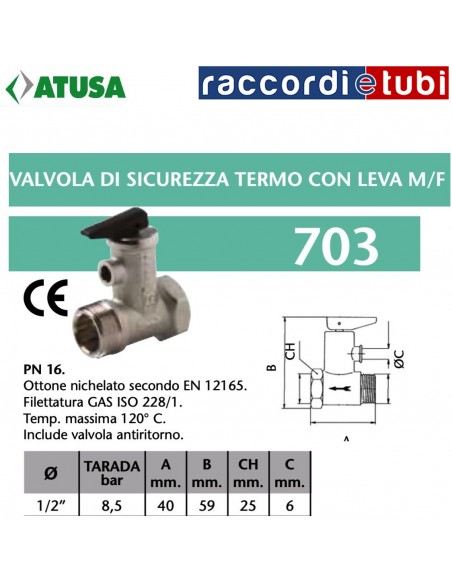 SICHERHEITSVENTIL FÜR WASSERERHITZER 1/2" 8-BAR