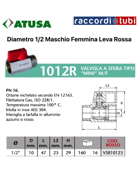 VALVOLA  A  SFERA MINI MF Ø 1/2 ROSSA