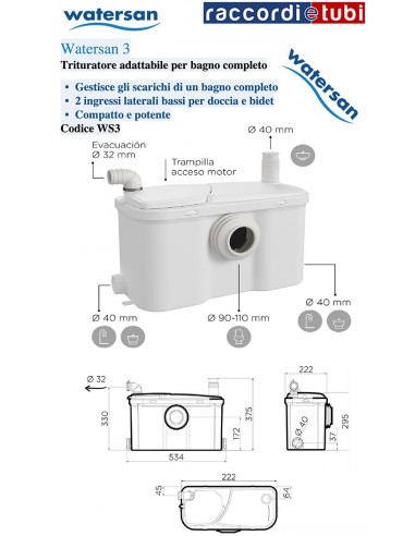 WATERSAN 3 TRITURATORE ADATTABILE PER BAGNO...