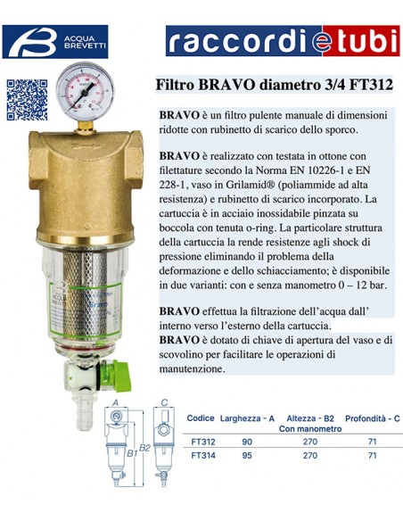 ACQUABREVETTI BRAVO 3/4 MANUELLES REINIGUNGSFILTER