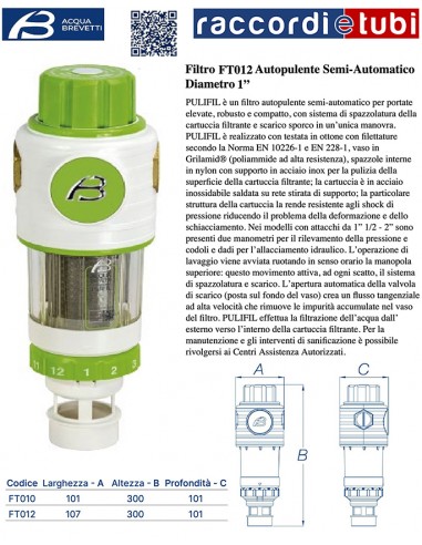 FILTRO ACQUABREVETTI PULIFIL 1" SEMI-AUTOMATICO