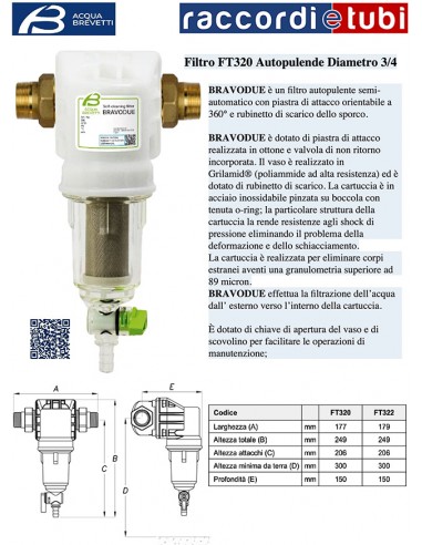 FILTRO ACQUABREVETTI BRAVO 2 3/4 AUTOPULENTE...