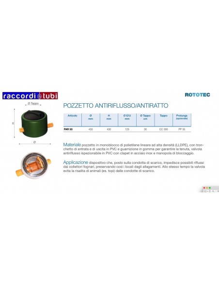 POZZETTO ANTIRIFLUSSO/ANTIRATTO ROTOTEC