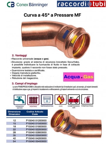 CURVA RAME A PRESSARE 45° MASCHIO FEMMINA 54X54