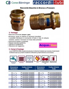RACCORDO MASCHIO IN BRONZO A PRESSARE 15X1/2