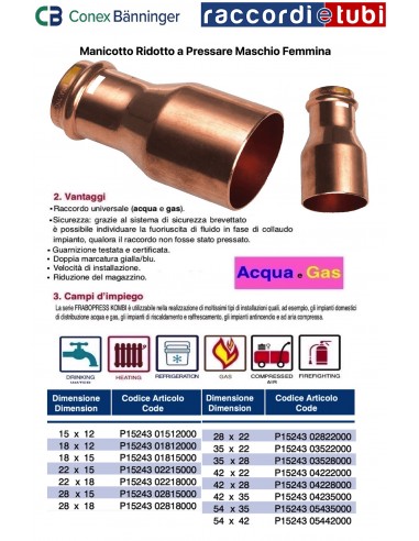 MANICOTTO RAME A PRESSARE RIDOTTO MF 42-22