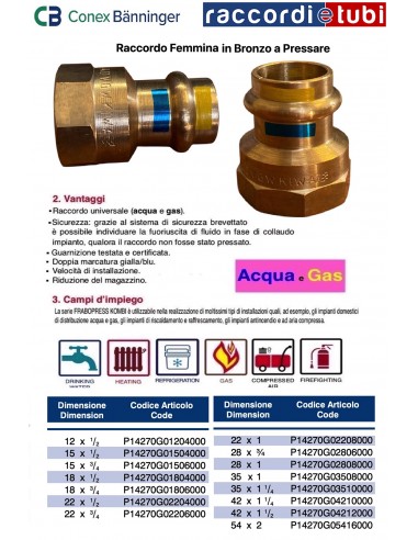 RACCORDO FEMMINA IN BRONZO A PRESSARE 35X1"