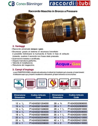 RACCORDO MASCHIO IN BRONZO A PRESSARE 35X1"