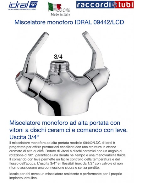 MISCELATORE MONOFORO A DISCO CERAMICO IDRAL Grande Portata