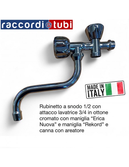 Rubinetto a snodo con attacco lavatrice in ottone cromato 1/2 DUPLEX