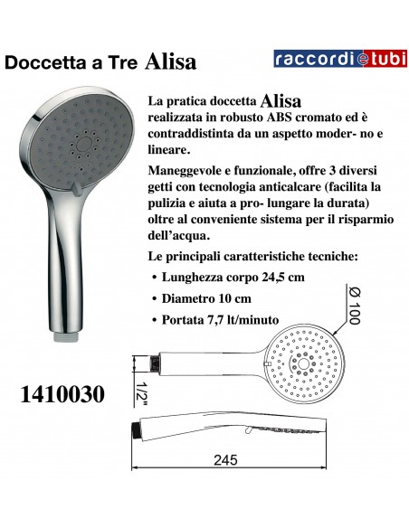 DUSCHBRAUSE mit 3 Strahlarten ALISA aus verchromtem ABS