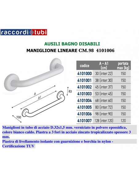 MANIGLIONE LINEARE VERNICIATO BIANCO  98cm(inter. 90)