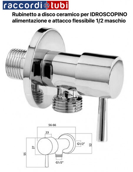 RUBINETTO A DISCO CERAMICO PER IDROSCOPINO IN OTTONE CROMATO D.1/2 m.