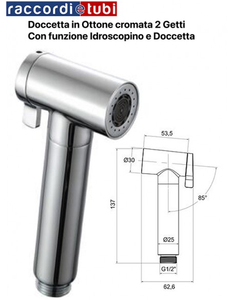 DOCCETTA IN OTTONE CROMATO 2 GETTI IDROSCOPINO DOCCETTA 1403037