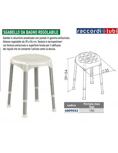 SGABELLO DA BAGNO TONDO REGOLABILE BIANCO 4009032