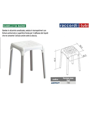 SGABELLO DA BAGNO QUADRATO BIANCO 4009029