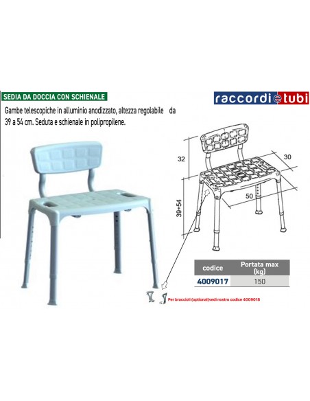 SEDIA DA DOCCIA CON SCHIENALE BIANCA