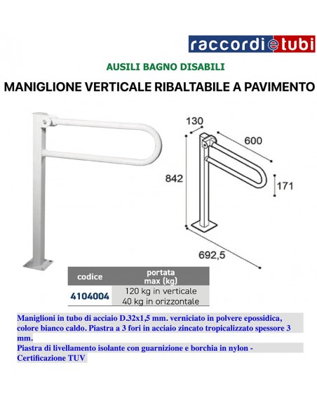 MANIGLIONE BARRA DI SOSTEGNO RIBALTABILE VERTICALE VERNICIATA BIANCA
