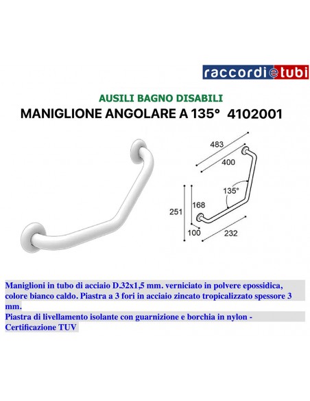 MANIGLIONE ANGOLARE A 135° DI SICUREZZA VERNICIAO BIANCO