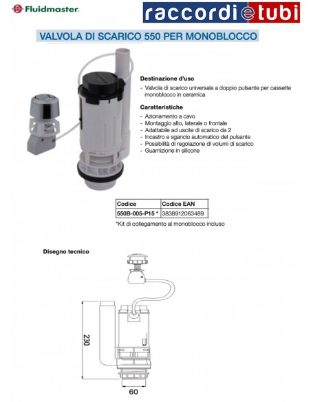 BATTERIA PER WC MONOBLOCCO FLUIDMASTER 550B-005-P