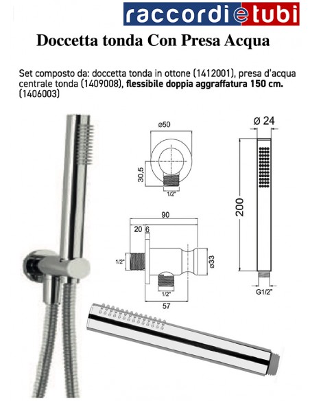 SET DOCCIA TONDA IN OTTONE CROMATO CON PRESA ACQUA