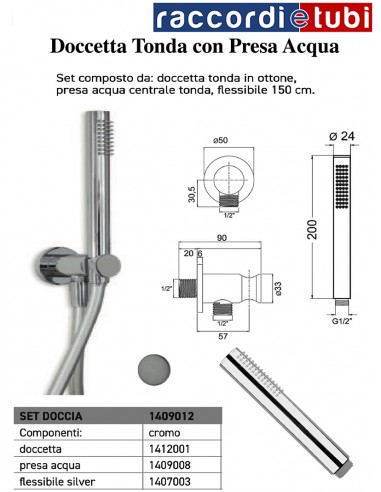 SET DOCCIA TONDA OTTONE CON PRESA ACQUA
