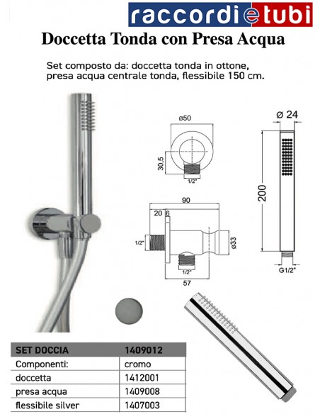 SET DOCCIA TONDA OTTONE CON PRESA ACQUA
