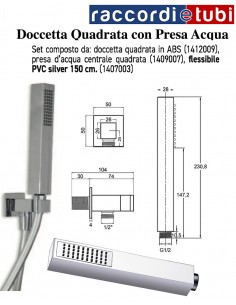 SET DOCCIA QUADRATA IN  ABS CON PRESA ACQUA IN OTTONE