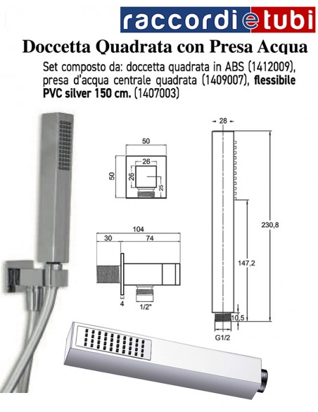 QUADRATISCHES DUSCHSET AUS ABS MIT WASSERANNAHME AUS MESSING