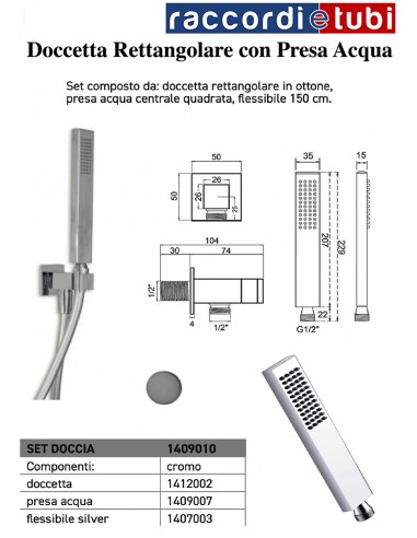 SET DOCCIA RETTANGOLARE OTTONE CON PRESA  ACQUA