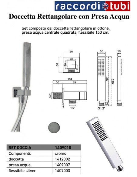 SET DOCCIA RETTANGOLARE OTTONE CON PRESA  ACQUA
