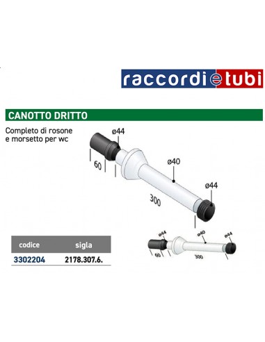 CANOTTO DRITTO CON ROSONE E MORSETTO PER WC