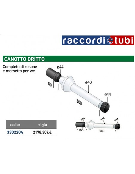 CANOTTO DRITTO CON ROSONE E MORSETTO PER WC